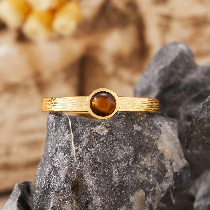 Natural Gemstone Jasper Nanhong Garnet Opal Turquoise Ring Women'S S925 Sterling Silver Inlaid Treasure Minimalist Index Finger Ring