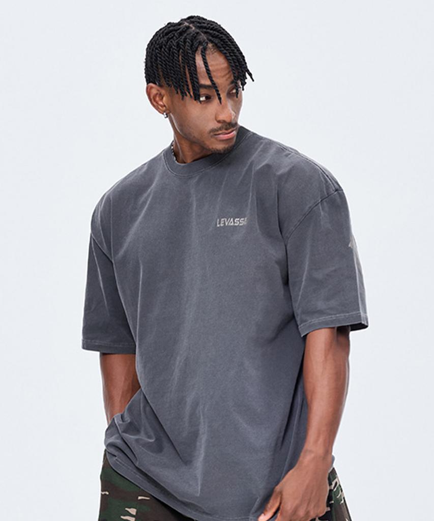 Leubase Old School Back Logo Oversized Short Sleeve T-Shirt_Pigment Charcoal