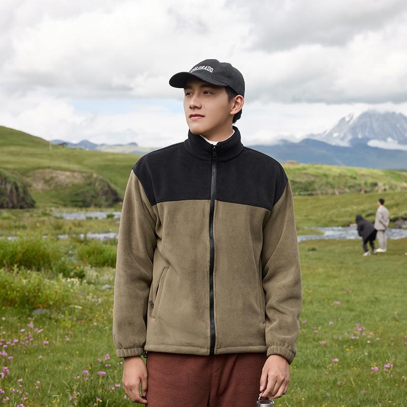 

Унисекс флисовая куртка с цветными блоками: Теплый, Толстый Двусторонний Полар Флис для Осени и Зимы XL