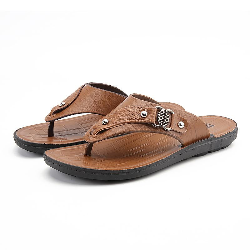 Summer New Men's Flip-flops Hollow Breathable Outdoor Beach Shoes Non-slip Soft-soled Cool Slippers Men's Shoes 878