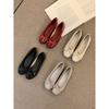 Round Head Patent Leather Single Shoes Summer Bow Flat Bottom Red Shoes Ladyshoes