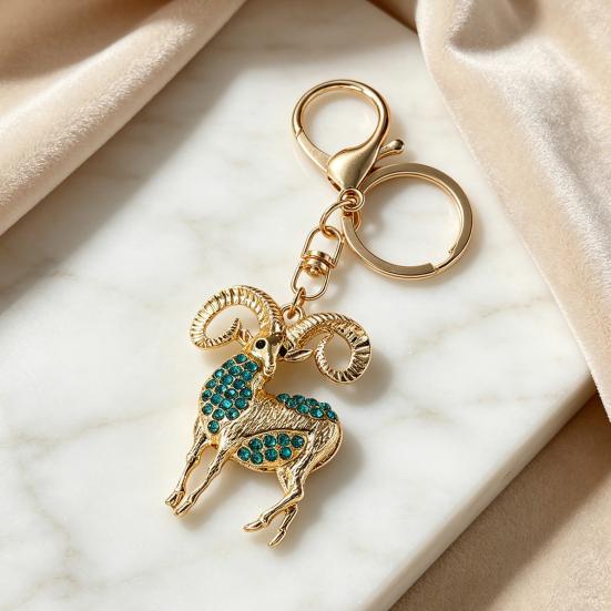Keychain Pendant Sparkling Rhinestones Inlaid Goat Design Key Holder with Lobster Clasp Lightweight Car Hangers Decorative Pendant
