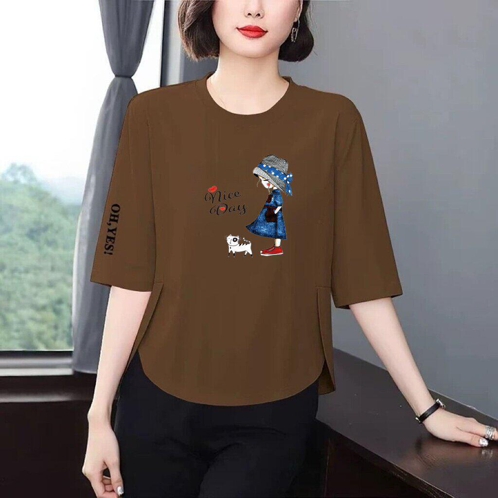 Stylish Printed Seven-Sleeve Women’s T-Shirt: Flattering, Versatile, Age-Defying Casual Wear