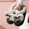 Waterproof Leather Bow Fur Women's Slippers - Thick, Cute, Relaxing Cotton Indoor/Outdoor Shoes