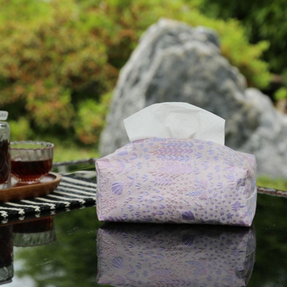 

Retro Jacquard Tissue Bag Purple Desktop Tissues Holder Durable Tissue Box Office