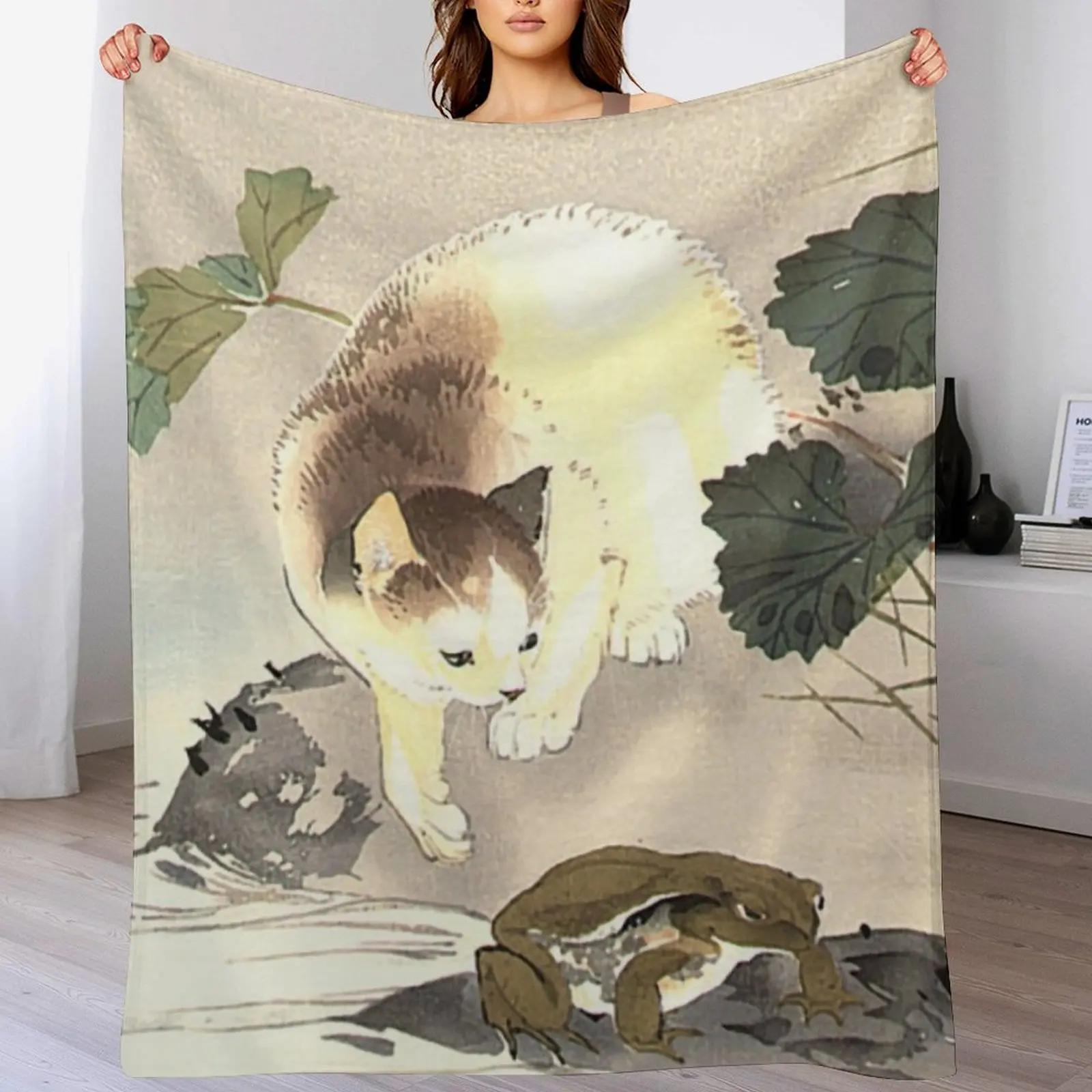 

Antique Japanese Woodblock Watercolor Cat Print Throw Blanket Soft Warm Blanket Gift for Men Women Adults 102x76cm(40x30in)