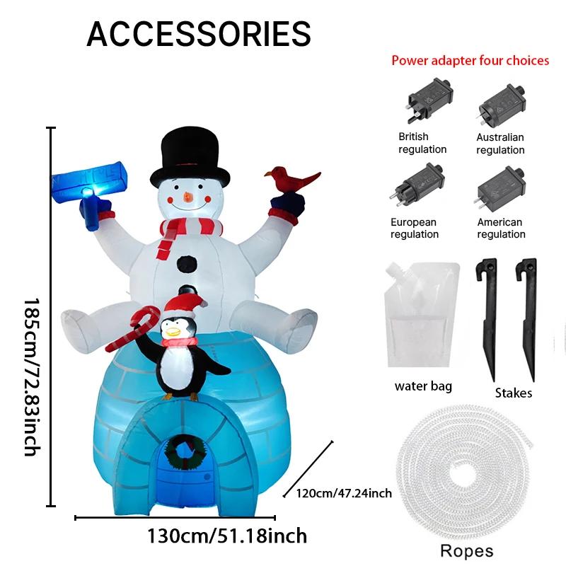 5.9FT Snowman Penguin Igloo Christmas Inflatable Decoration Xmas Ornaments Lights Outdoor Home Yard Holiday Party Decor Toy Xmas EU