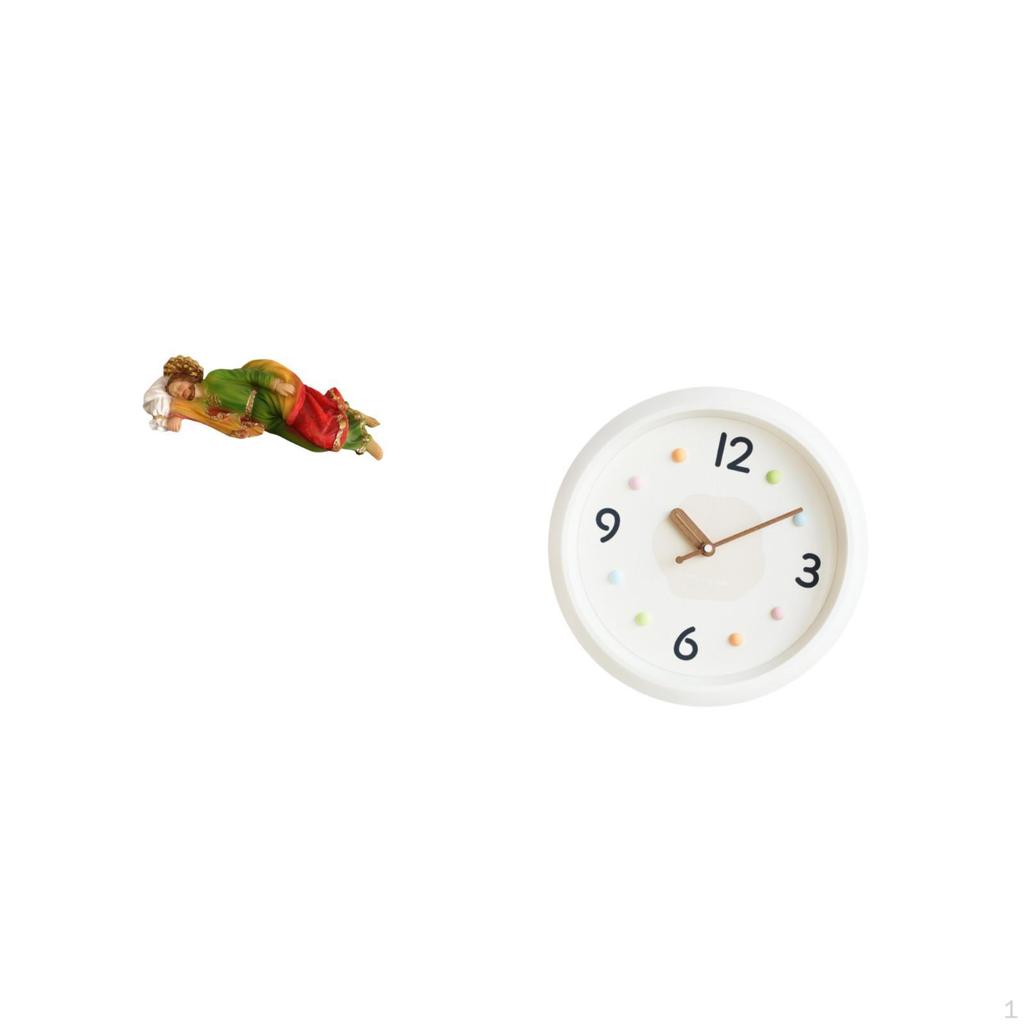 Resin Joseph Sculpture Decorative Desk Display with Modern Wall Clock Large Numerals Quiet Hanging