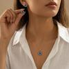 European & American Titanium Steel Enamel Blue Eye Necklace & Earring Set - Stainless Steel Color Retention Jewelry