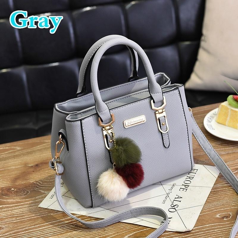Fashion Women Handbags Hairball PU Leather Totes Bag Top-handle Crossbody Bag Shoulder Bag