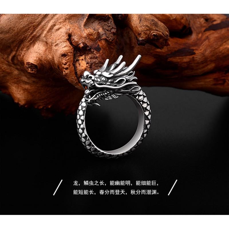 Adjustable Dragon Ring Men Women Vintage Style Plated Open Finger Zodiac Animal Geometric Design