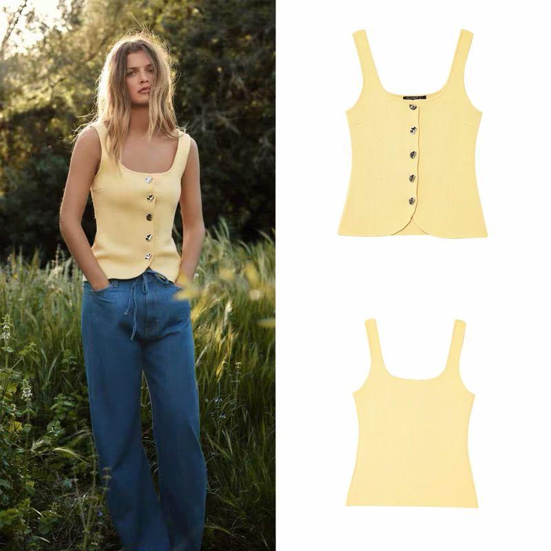 Za Spring New Arrivals Women's Clothing Zr European and American Style Plain Knit Corset-Style Round Neck Strap Top 5536038