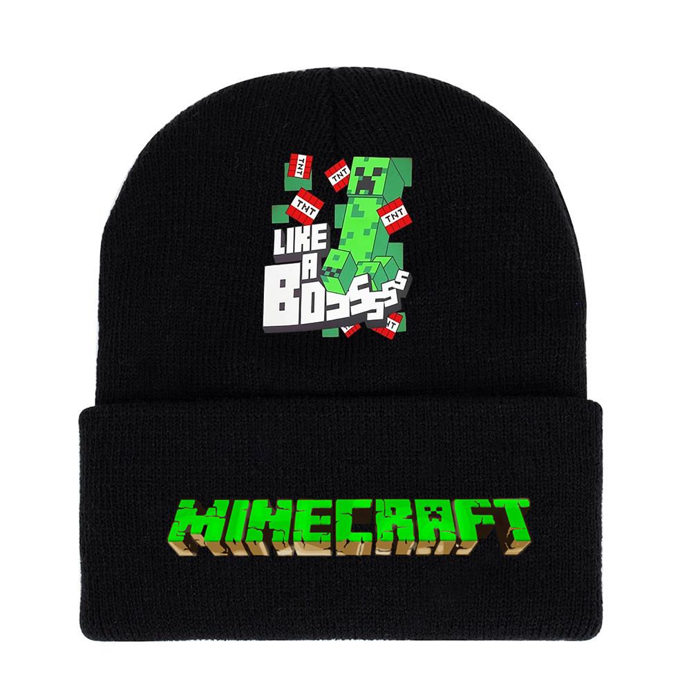 Minecraft Knit Beanie Cartoon Print Warm Unisex Winter Hat For Casual Wear