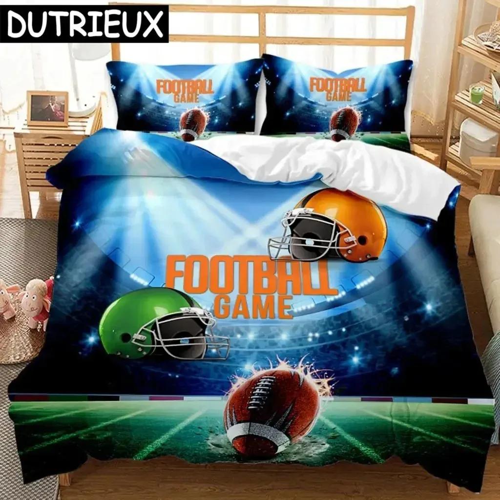 Football Duvet Cover Set Soccer Goal Soft Bedding Set Polyester Sports Competitive Theme Full Queen King Size Quilt Cover