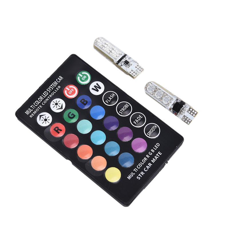 2Pcs T10 5050 W5W 6 Smd Remote Control Rgb Led Car Dome Reading Light Lamp Bulb