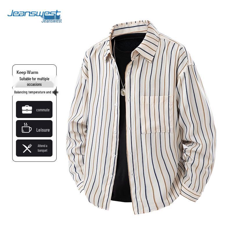 JEANSWEST Men's Casual Striped Long-Sleeve Shirt Jacket