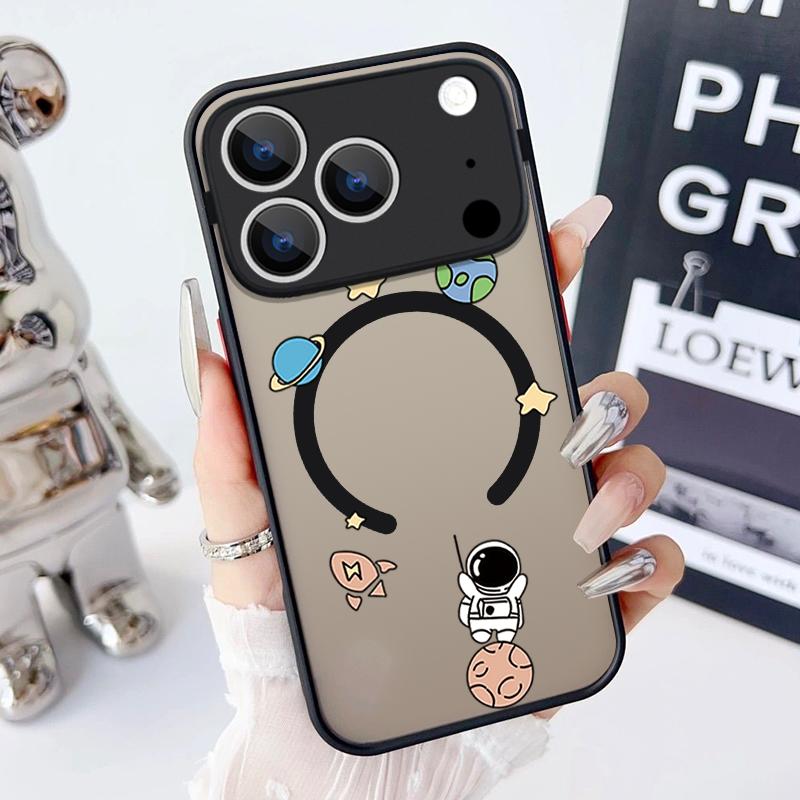 Magnetic Cute Astronaut Pattern Phone Case For iPhone 17 15 16 Pro Max 14 13 Pro 17 For Magsafe Wireless Charge Soft Edge Cover