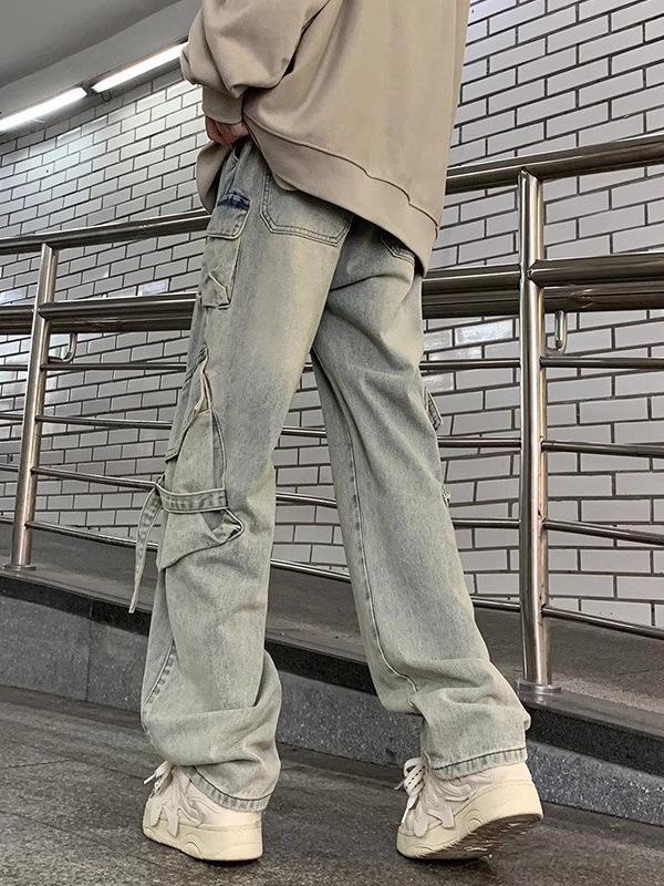 Men's Multi-Pocket Cargo Jeans - Loose Fit, Wide Leg, Spring/Autumn/Winter Casual Trend Pants