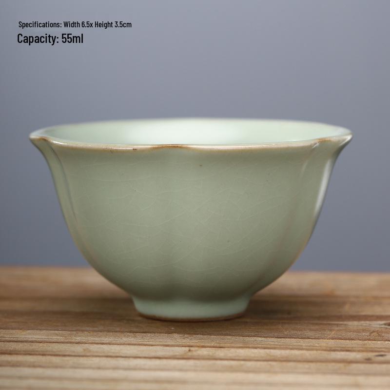 Ru Kiln Master Crackled Porcelain Tea Tasting Cup - Ceramic Kung Fu Tea Set and Business Gift