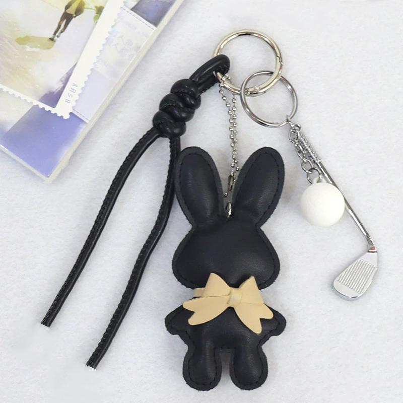 Bag Charm New PU Leather Bunny Decoration Key Holders Hanging Charm Solid Bag Pendant Accessories Gift
