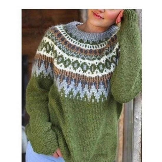 European & American Autumn/Winter Women's Chunky Acrylic Knit Jacquard Sweater