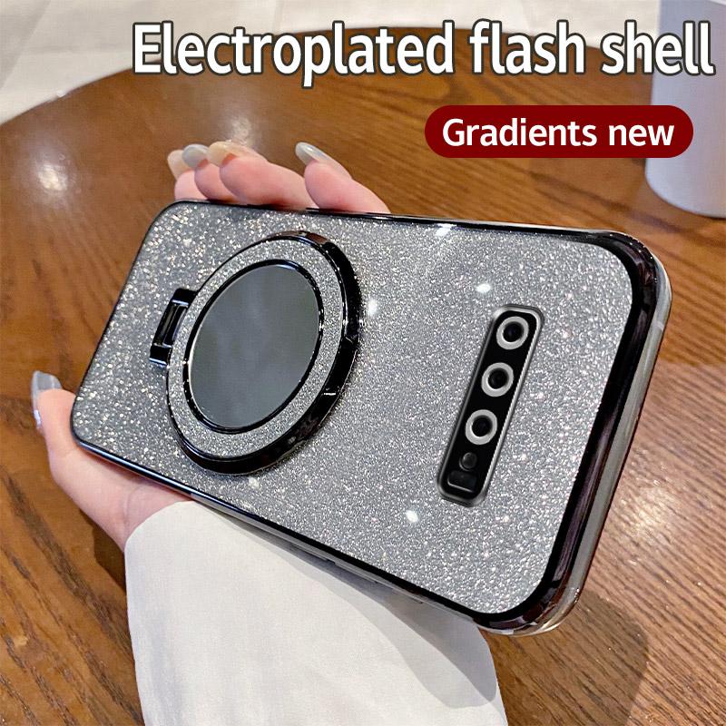 For Samsung Galaxy S8 S9 S10 Luxury Cute 3D Mirror Silicone Phone Case For S10 Plus Glitter Magnetic Stand Shockproof Back Cover