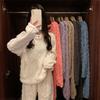 Women's Cable Knit Coral Fleece Warm Pajama Set for Autumn/Winter