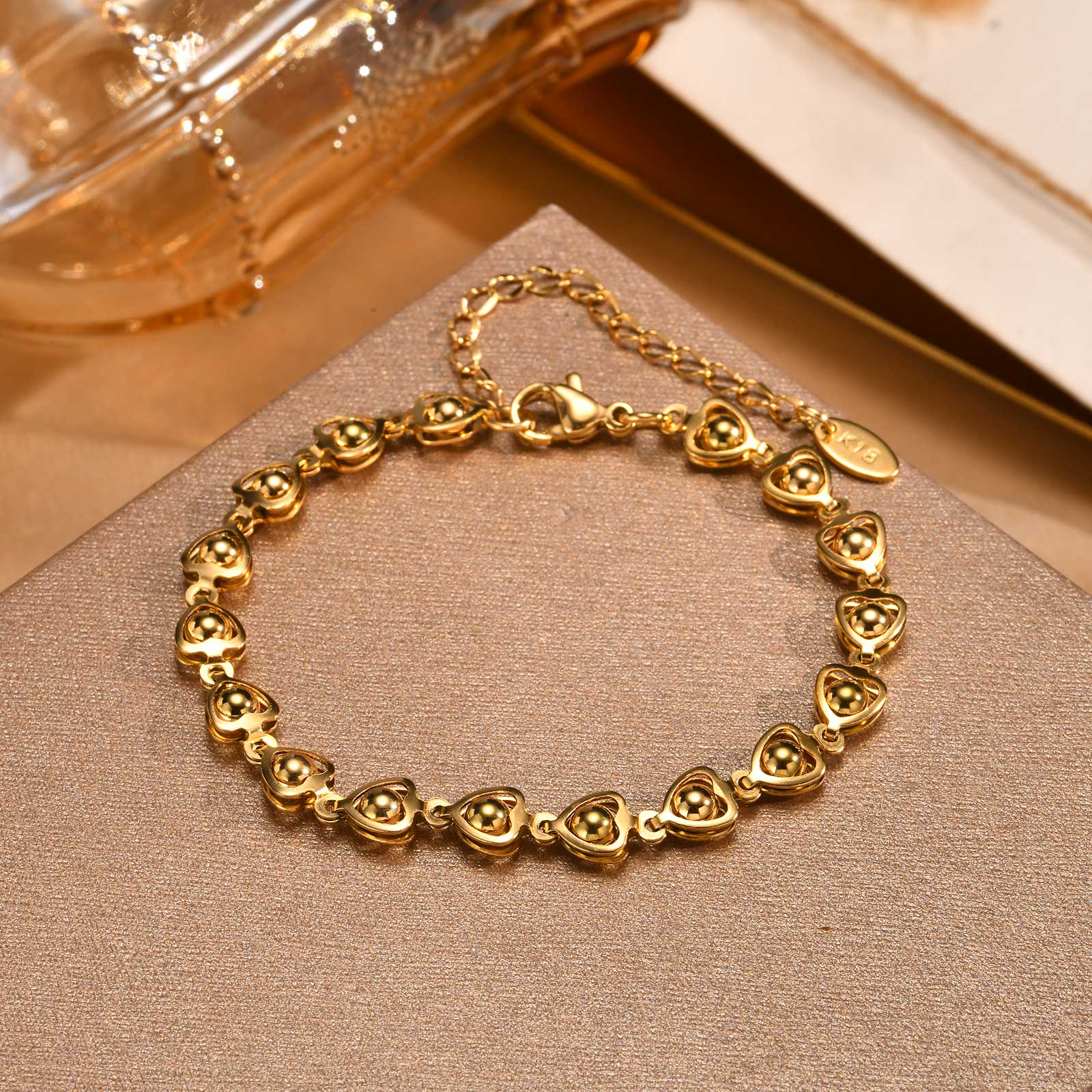 

Stainless Steel Polished Heart-shaped Round Ball Bracelet for Women Girls Minimalist Handmade Chain Bracelets Fashion Jewelry
