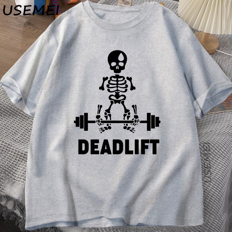 

Футболка с графическим принтом «Скелет-призрак на становой тяге» Забавная футболка для любителя тренажерного зала Принт Оверсайз Мужская Футболка с коротким рукавом Свободная футболка Харадзюку Топы S серый