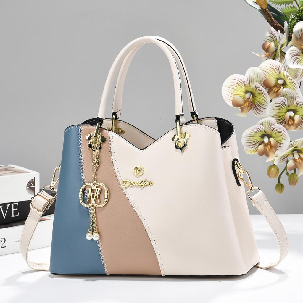 Soft Skin Roomy Daily Handbag For Mature Ladies, Fashion Contrast Color Multiway Shoulder Crossbody Mommy Bag