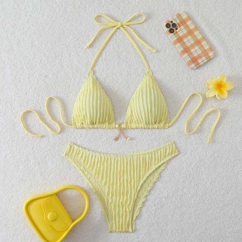Small Fresh Fabric Drawstring Strap Swimsuit Women Bikini