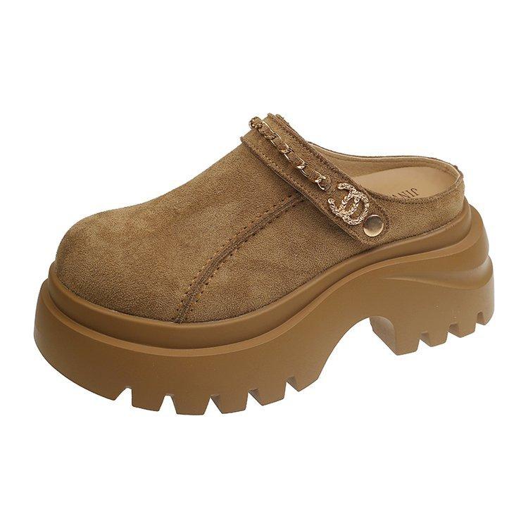 Thick-soled Heightening Bag Head Half Slippers Women's 2025 Autumn New Versatile Muffin Bottom Heightening Small Women's Shoes