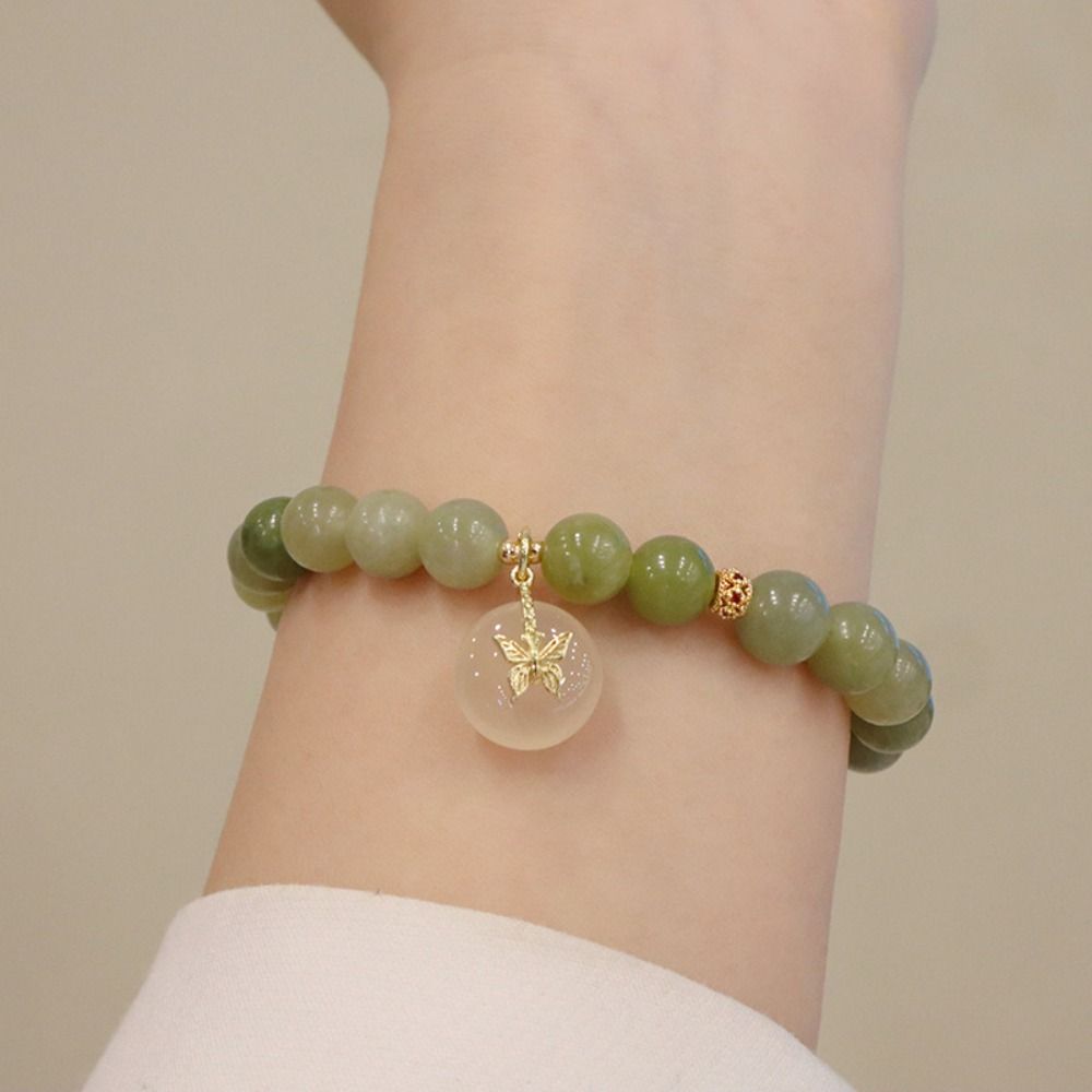 Stone Gourd Beads Bracelets Lotus New Chinese Style Bracelet Creative Green Stone Bracelet Gift