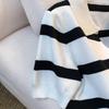 Damen Gestreiftes V-Ausschnitt Kurzarm Eisseide Stricktop