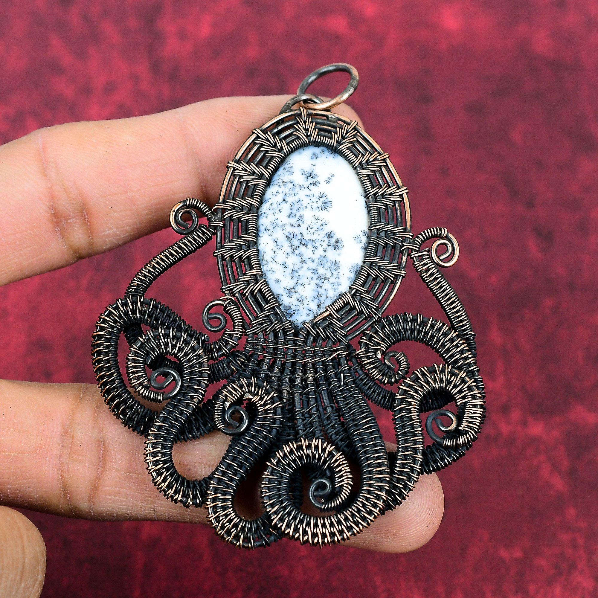 Dendrite Opal Pendant Copper Wire Wrapped Pendant Handmade Octopus Pendant Dendrite Opal Jewelry Gemstone Pendant Copper Jewelry For Gifts