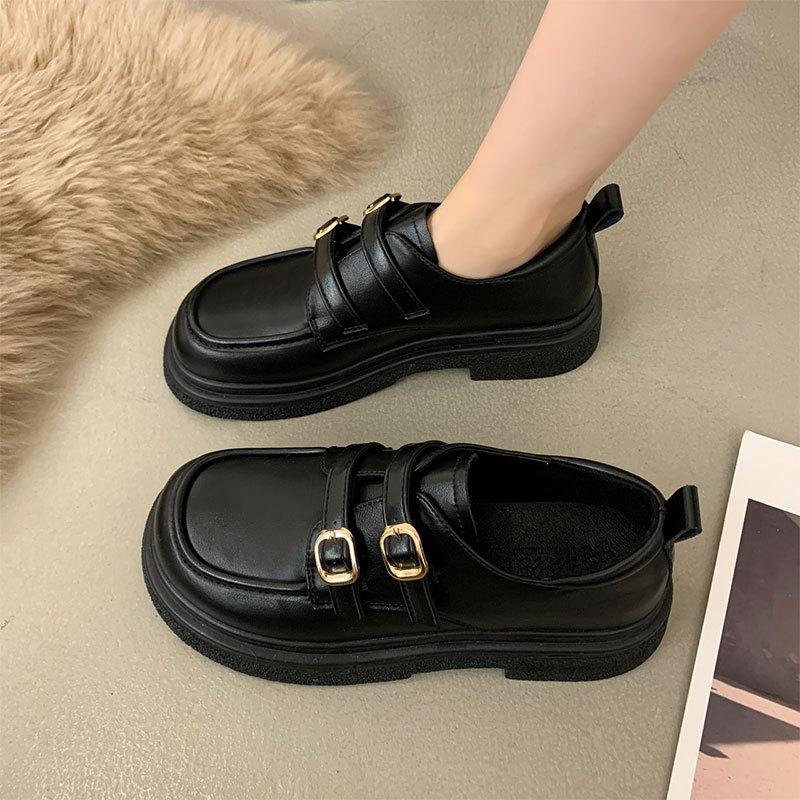 Height-increasing British style with skirt JK single shoes women's new spring and summer black platform small leather shoes