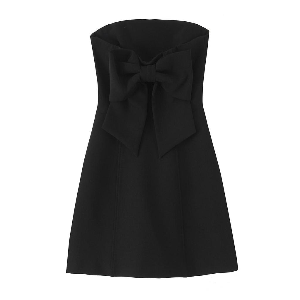 Robe moulante sans bretelles style européen et américain pour femmes printemps 2025 avec décoration nœud