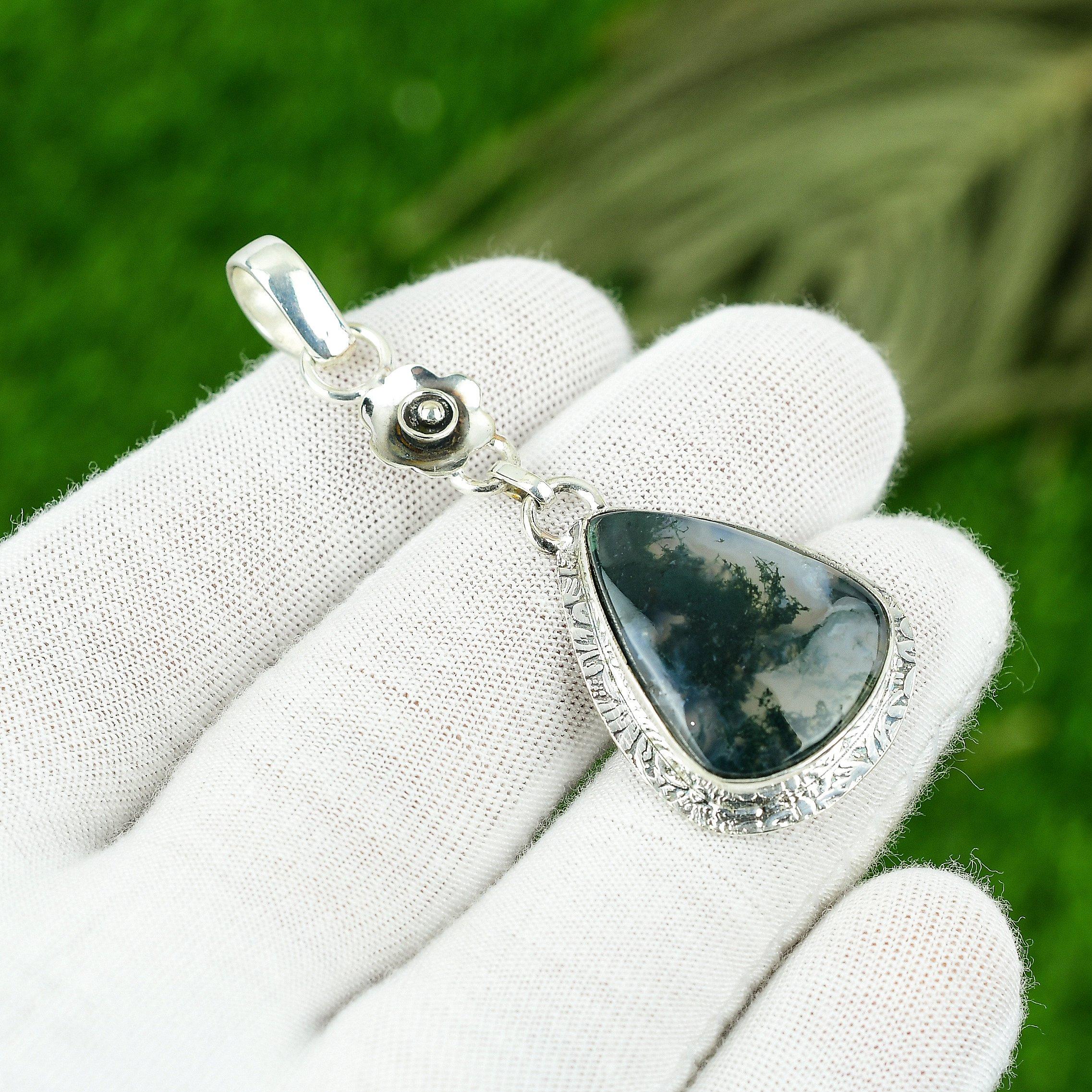 

Натуральный кулон из мохового агата, ювелирное изделие из стерлингового серебра 925 пробы для женщин