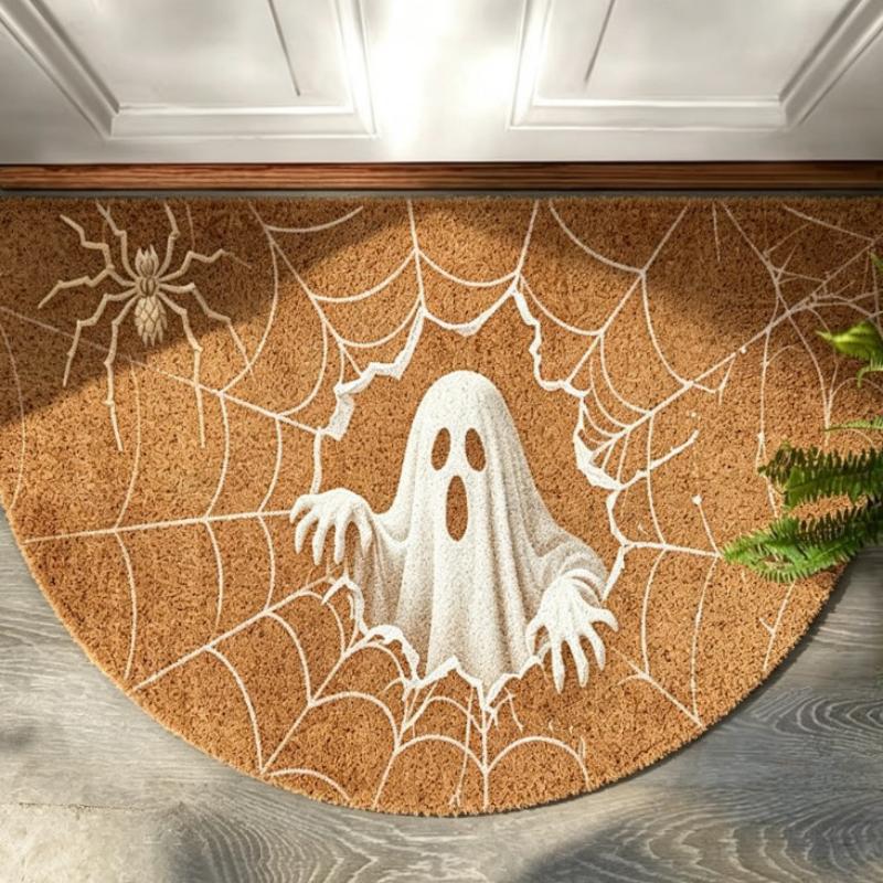 Halloween Costume Dogs Semicircle Doormat Pumpkin Bat Spider Web Non Slip Floor Mat Front Door Holiday Home Decor