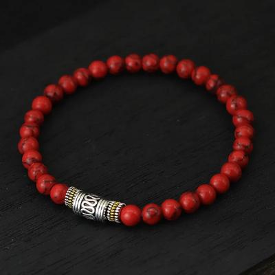 Bracciale in pietra naturale minimalista da 6 mm Bracciale unisex in sanscrito Yoga Meditazione Bracciale con perline Lucky Red Braslet Buddista tibetano Pulseira