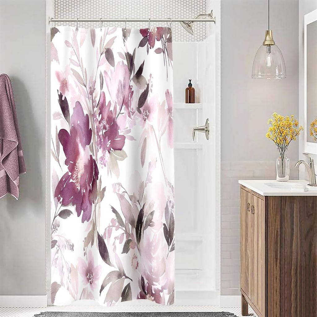 Malvefarbener Blumiger Duschvorhang, Aquarellblumen Duschvorhang Für Badezimmer, Moderner Abstrakter Tinte Dekorativer Stoff Duschvorhang