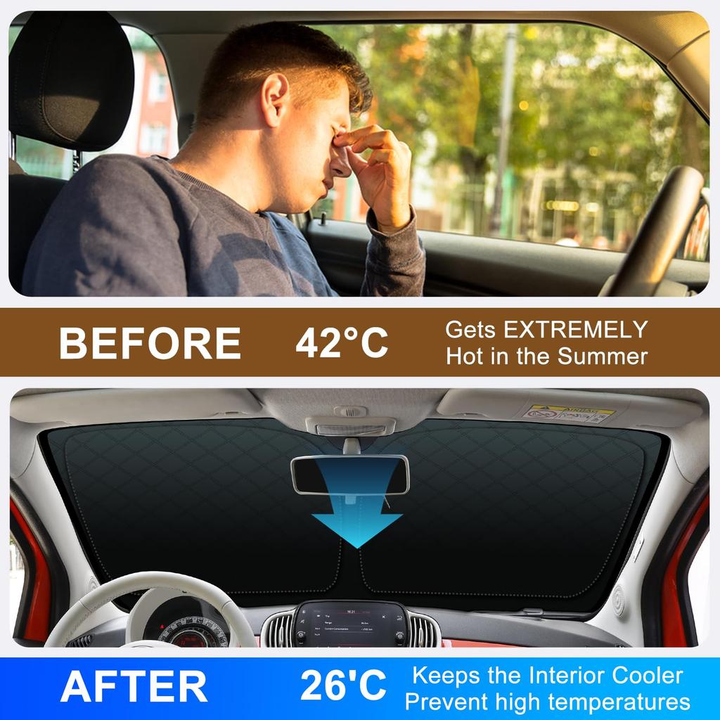 KUNGKIC Sunshade for Fiat 500 and Abarth Front Window Sun Light Heat UV Heat Easy Easy Interior Accessories 595, Sunshade, Protection, Blocking,