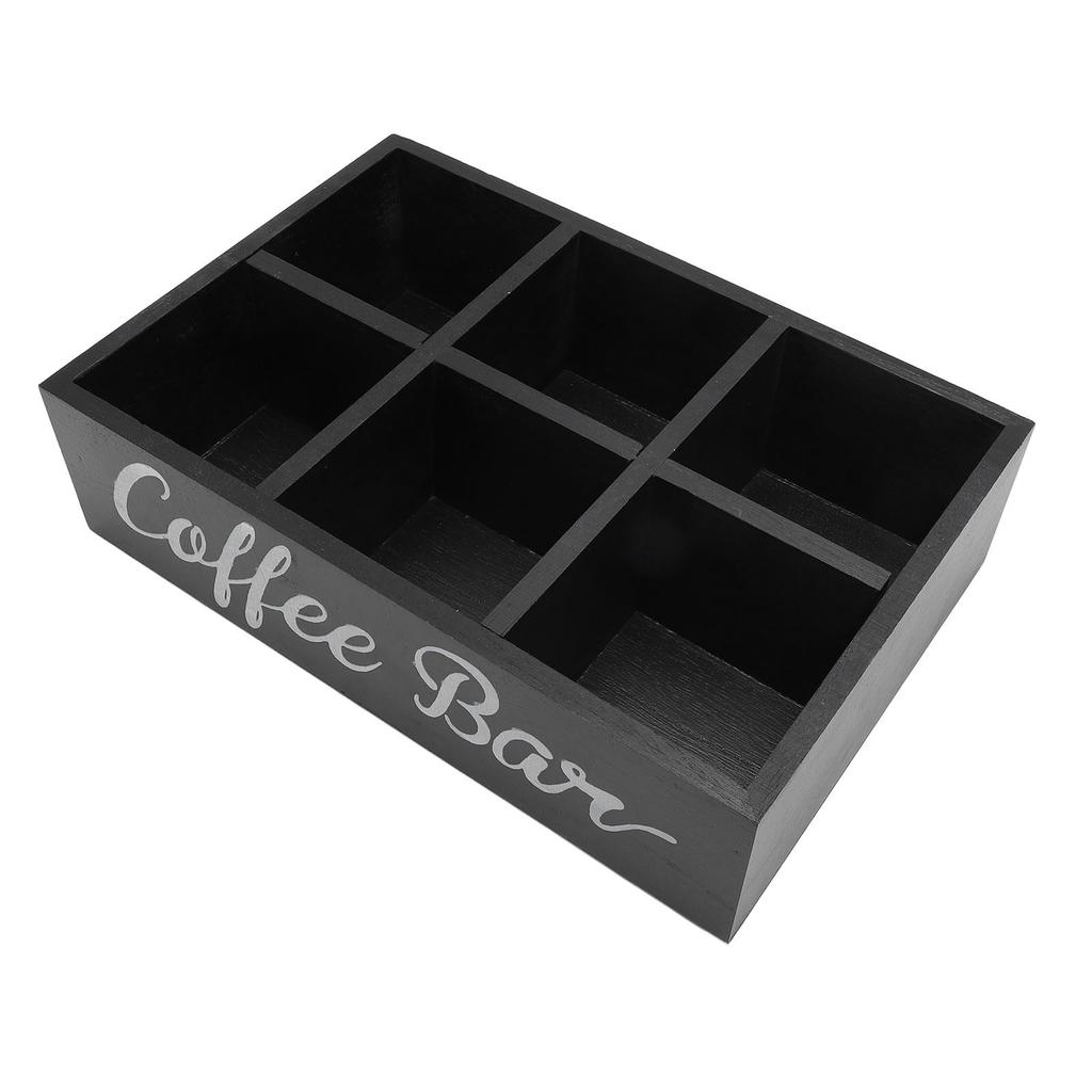 Coffee Station Organizer with Divider Wooden Coffee Bar Accessories Storage Box Tea Bags Coffee Pods Holder for