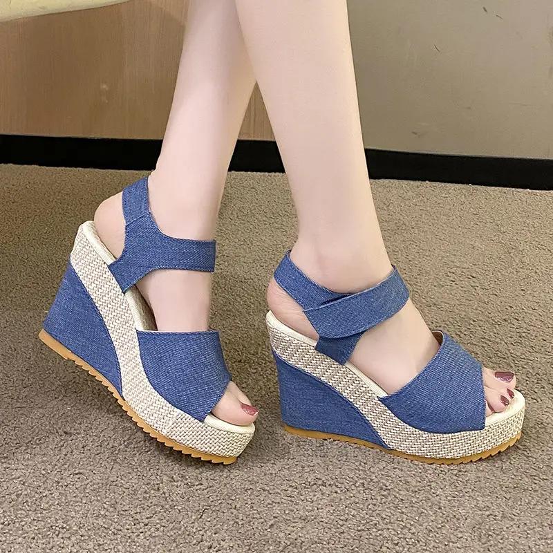 Fashion Women's Sandals Denim Super-high Heel Ladies Shoes Comfort 2025 Trending Original Luxury Casual Shoe Sales On Offer Wholesale