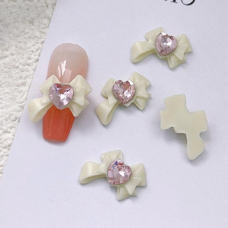 Resin Bow Nail Charm 3D Nail Charms Rhinestone Nail Art Nail Decoration Korean Style Bowknot Design for Women