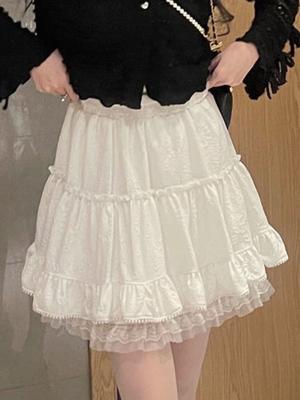 Sommer Weiß Spitze Süße Rock Frauen Koreanische Mode Flauschigen Kawaii Party Mini Rock Weiblichen Rüschen Volant Schlank Chic Rock 2024 Neue