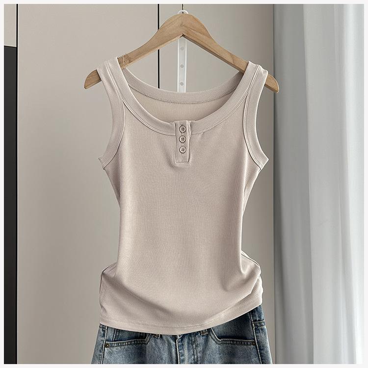 Anti-Armpit-Fat Cami Tank Top Ribbed Slim Fit Button Inner Wear Versatile Everyday Stretchy Slim Base Layer Soft Fabric Inner And Outer Wear Top