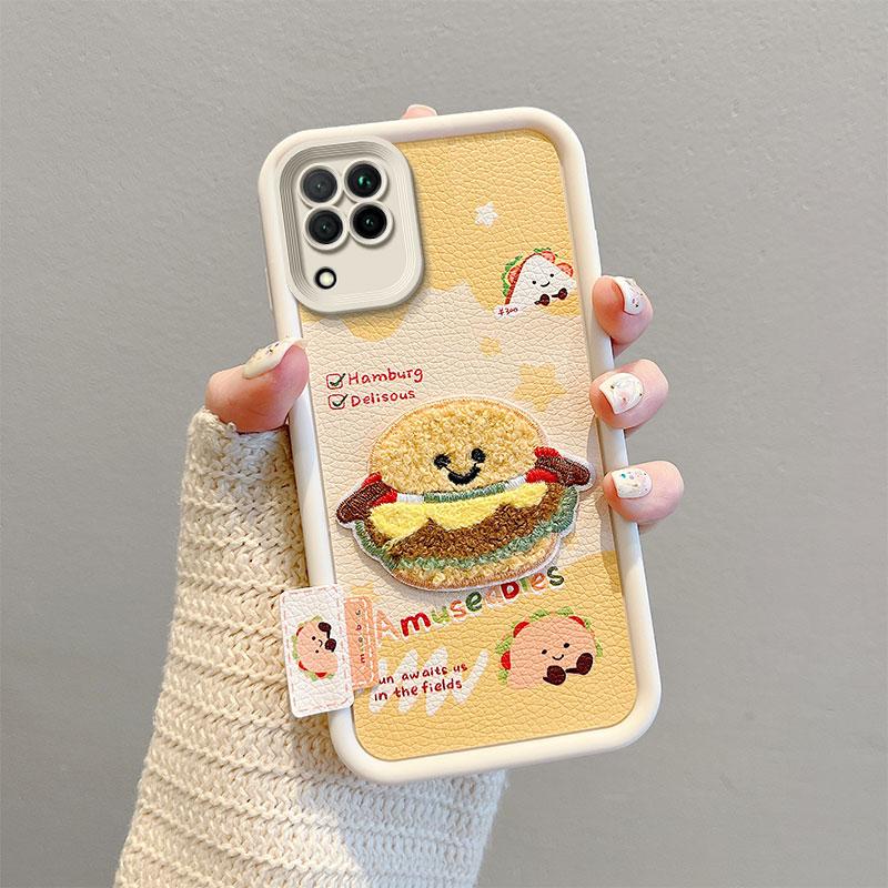 KEYSION Cartoon Cute Plush Embroidery Case for Samsung A12 with Lanyard Soft Silicone Shockproof Phone Back Cover for Galaxy M12
