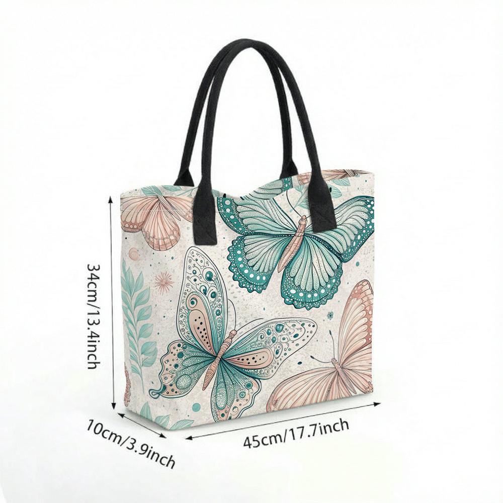 Boho Butterfly Print Tote Bag Large Capacity Casual Handbag for Daily Shopping Travel