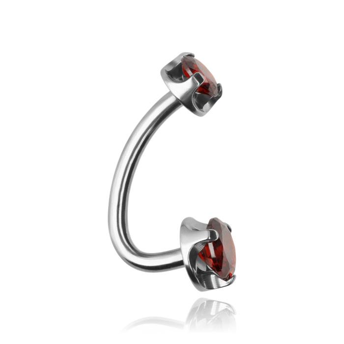 Titanium L-Shape Navel Ring - Silver With Red Zircons - Tpp-043 1.6/12